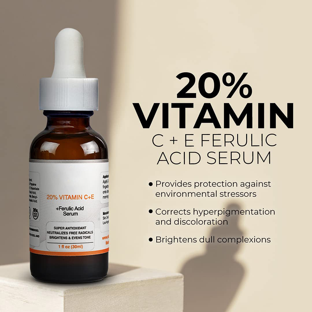 20% Vitamin C Serum for Face with Vitamin E Plus Ferulic Acid Skincare Serum 1 fl oz 30 ML Rejuvenates Skin to Fresh & Neutralizes Free Radicals to Brighten Even Vitamin Serum