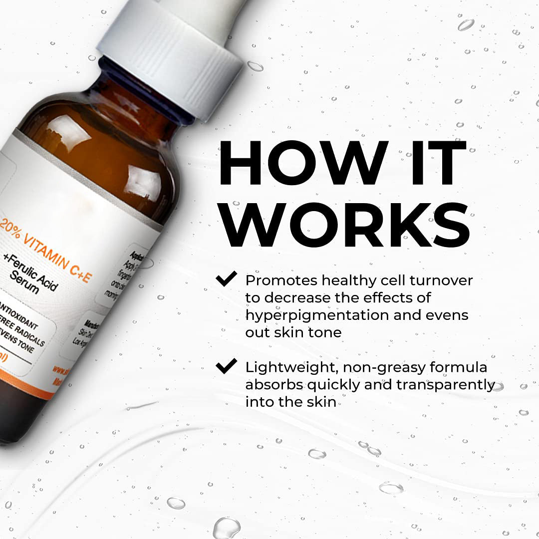 20% Vitamin C Serum for Face with Vitamin E Plus Ferulic Acid Skincare Serum 1 fl oz 30 ML Rejuvenates Skin to Fresh & Neutralizes Free Radicals to Brighten Even Vitamin Serum