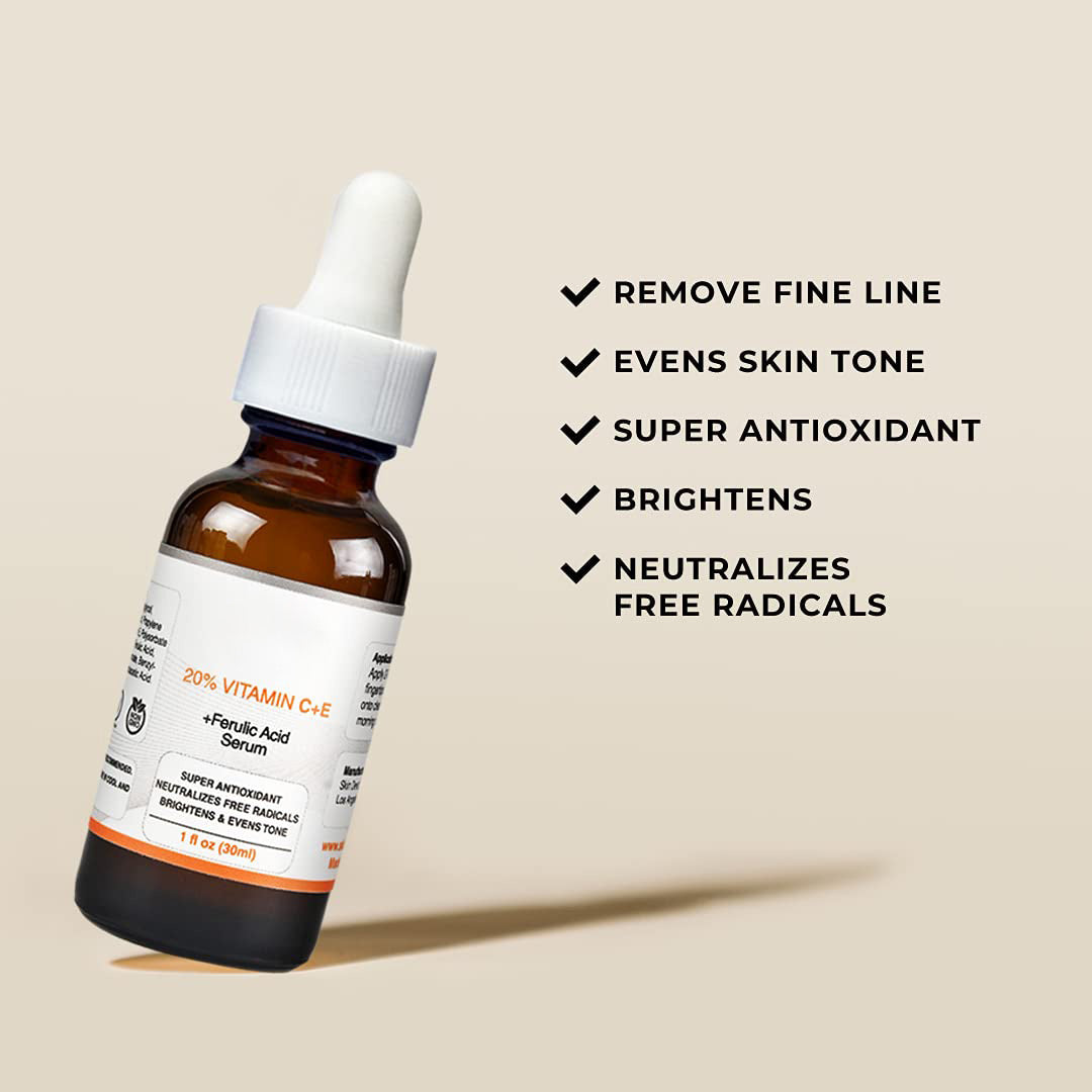 20% Vitamin C Serum for Face with Vitamin E Plus Ferulic Acid Skincare Serum 1 fl oz 30 ML Rejuvenates Skin to Fresh & Neutralizes Free Radicals to Brighten Even Vitamin Serum