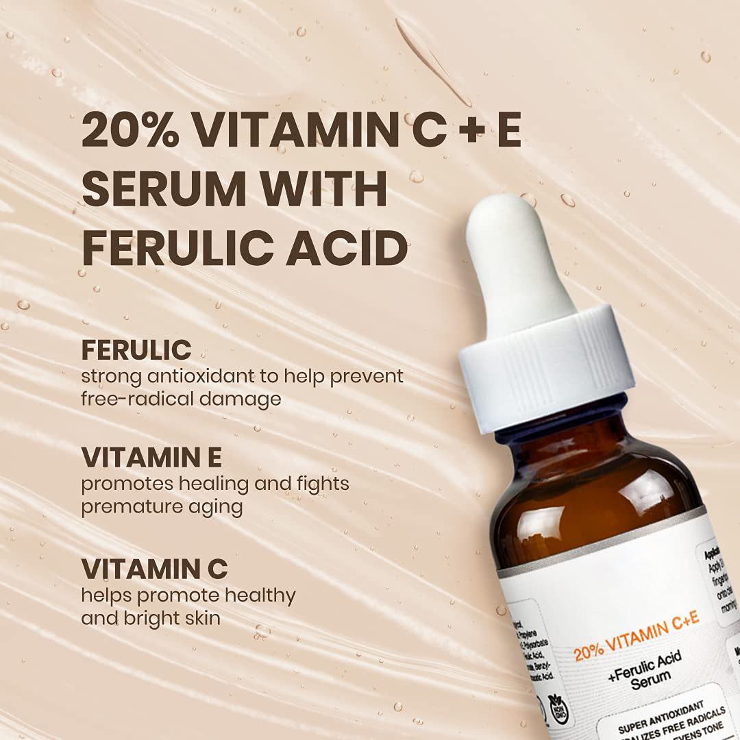 20% Vitamin C Serum for Face with Vitamin E Plus Ferulic Acid Skincare Serum 1 fl oz 30 ML Rejuvenates Skin to Fresh & Neutralizes Free Radicals to Brighten Even Vitamin Serum