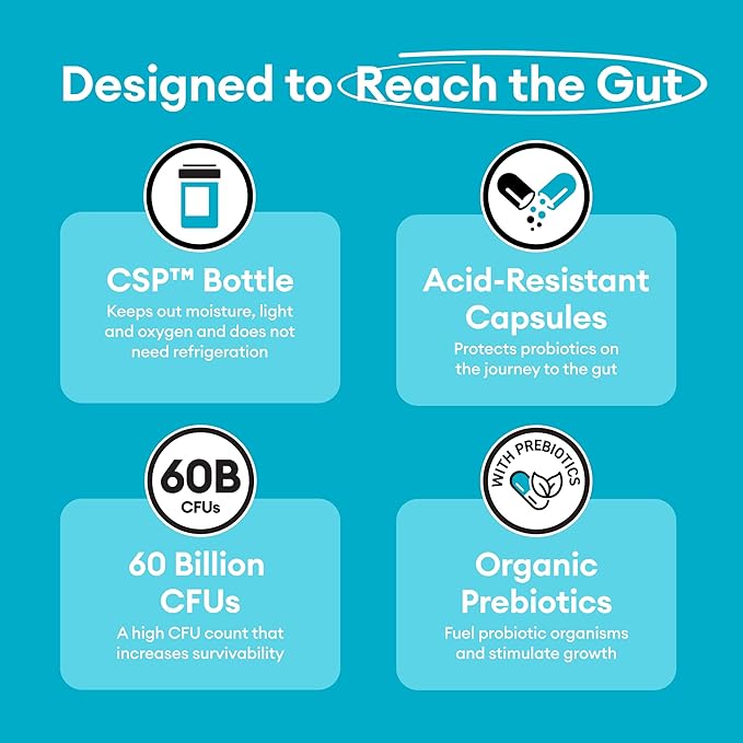 Probiotics 60 Billion CFU - 10 Strains + Organic Prebiotics - Immune, Digestive & Gut Health - Supports Occasional Constipation, Diarrhea, Gas & Bloating