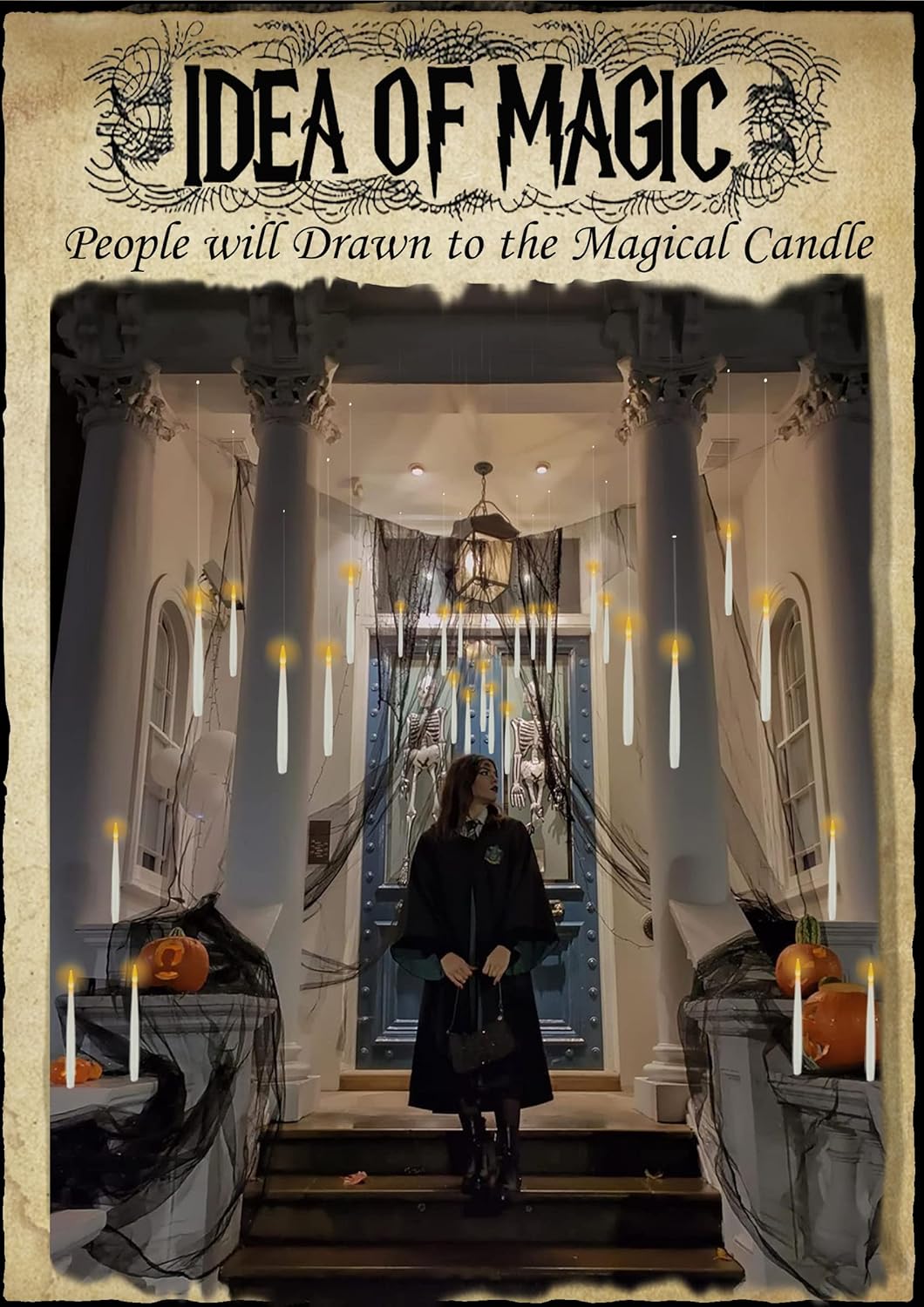 Floating Candles with Wand, Halloween Decoration 12 PCs Magic Hanging Candles, Flickering Warm Light Flameless Floating LED Candle with Wand Remote, Battery Operated Taper Candle Set for Theme Party
