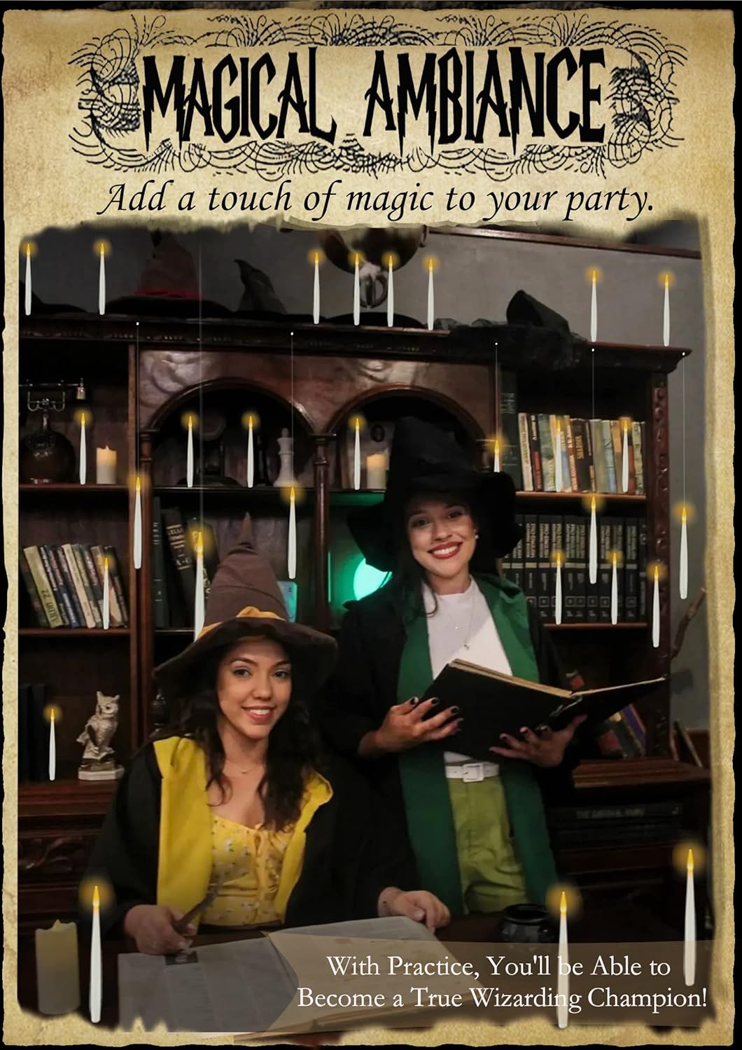 Floating Candles with Wand, Halloween Decoration 12 PCs Magic Hanging Candles, Flickering Warm Light Flameless Floating LED Candle with Wand Remote, Battery Operated Taper Candle Set for Theme Party