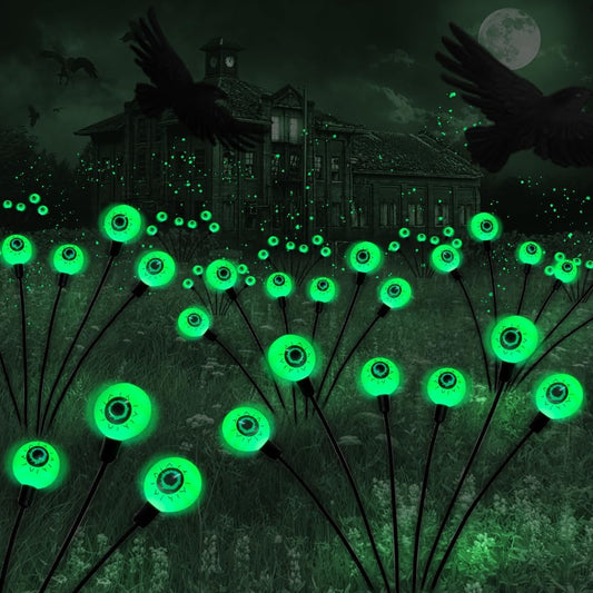 Halloween Decorations Outdoor Solar Scary Eyeball Lights,1PACK 6LED Green Eyeball Swaying Firefly Lights,Waterproof Solar Halloween Path Lights for Yard/Garden/Lawn/Party Decor